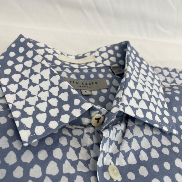 Ted Baker Short Sleeve Button Down Dress Shirt Blue White Men’s Size 4 Dry Clean - Picture 6 of 16